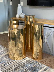 Mirror Gold Round Display Cylinder Plinths