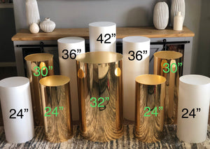 Mirror Gold Round Display Cylinder Plinths